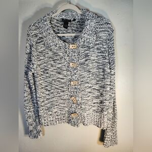 Nomadic Traders Cotton Blend Coconut Rectangle Buttons Knit Cardigan Sz L